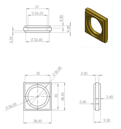 Brass Screw Castor with Rubber Tyre and Square Embellisher