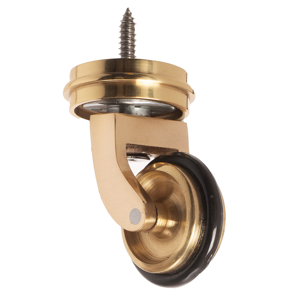 Brass Screw Castor with Rubber Tyre and Round Embellisher