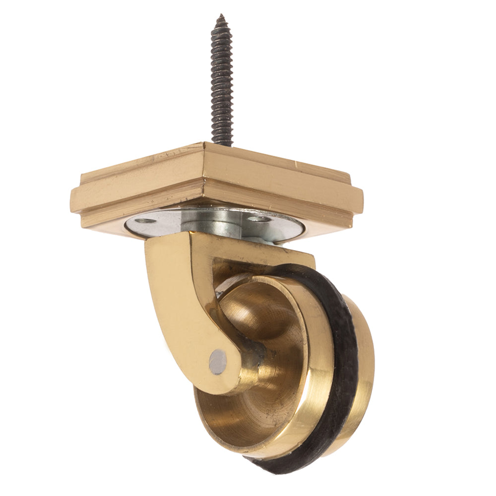 Brass Screw Castor with Rubber Tyre and Square Embellisher