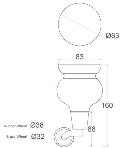 Armo Furniture Legs with Castors with Rubber Tyres