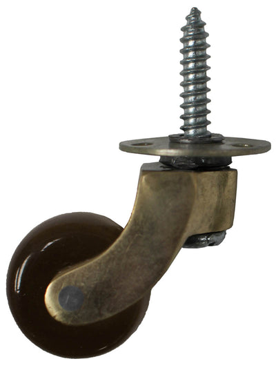Brass Castor Screw Plate with Brown Ceramic Wheel - 1 Inch (25mm) - Including Screws