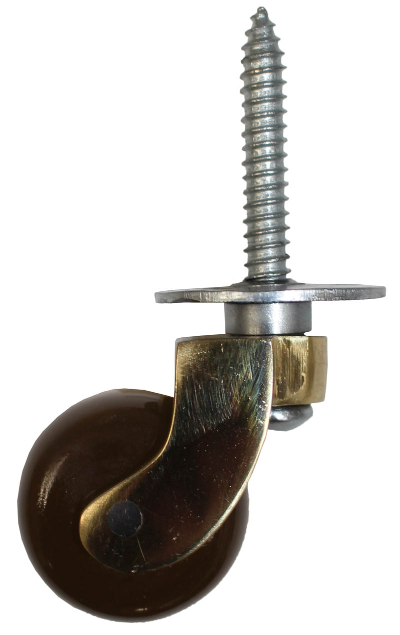 Brass Castor Screw Plate with Brown Ceramic Wheel - 1 1/8 Inch (29mm) - Including Screws