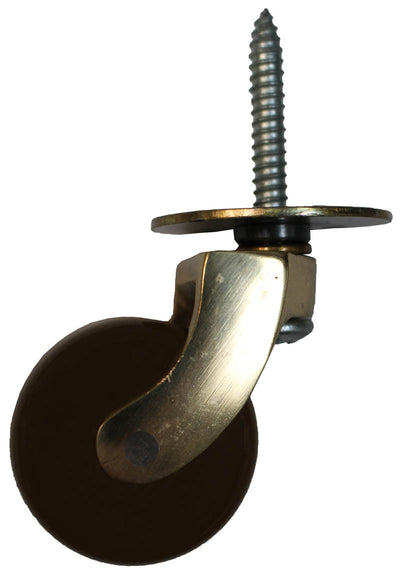 Brass Castor Screw Plate with Brown Ceramic Wheel - 1 1/2 Inch (38mm) - Including Screws