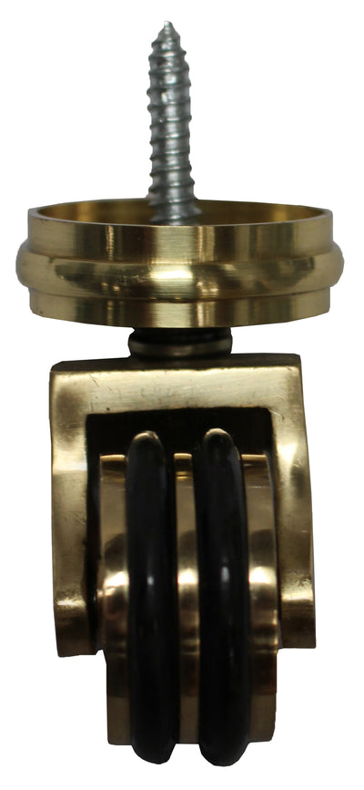 Brass Screw Castor with Double Rubber Tyre and Round Embellisher