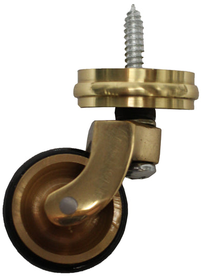 Brass Screw Castor with Double Rubber Tyre and Round Embellisher 32mm