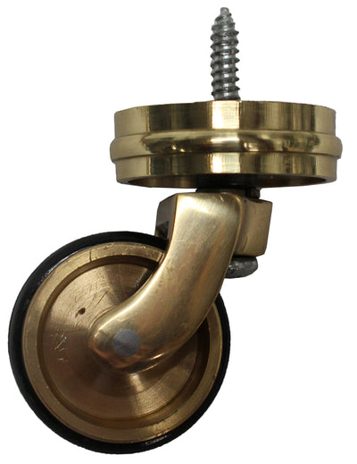 Brass Screw Castor with Double Rubber Tyre and Round Embellisher 38mm